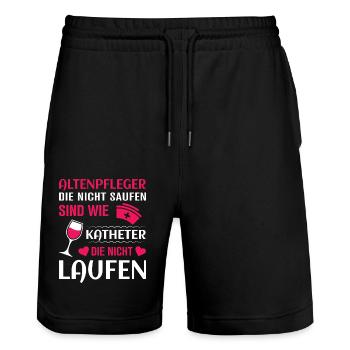 Altenpfleger Geschenk Altenpflege Pflegefachkraft - Stanley/Stella Unisex Bio Joggingshorts Trainer  - Schwarz - Vorne - Nik (191cm) & Marisol (170cm)