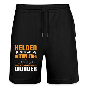 Altenpflege Pfleger Pflegepersonal Pflegekraft - Stanley/Stella Unisex Bio Joggingshorts Trainer  - Schwarz - Vorne - Nik (191cm) & Marisol (170cm)
