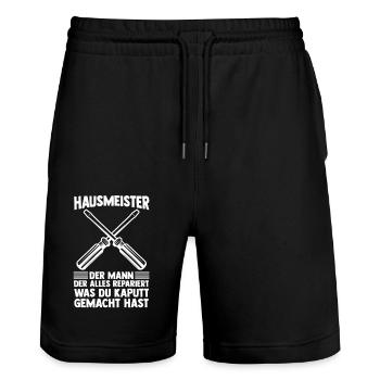 Facility Manager Caretaker Caretaker - Stanley/Stella Trainer Unisex Organic Jogging Shorts - black - Front - Nik (191cm) & Marisol (170cm)
