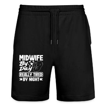 Midwife by day, really tired by night - Stanley/Stella Trainer Unisex Organic Jogging Shorts - black - Front - Nik (191cm) & Marisol (170cm)