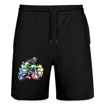 Motocross - Stanley/Stella Trainer Unisex Organic Jogging Shorts - black - Front - Nik (191cm) & Marisol (170cm)