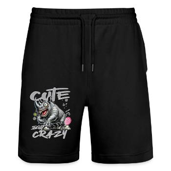 Mignon mais fou rhino style bande dessinée Motif drôle - Short de jogging bio TRAINER Stanley/Stella unisexe - noir - Devant - Nik (191cm) & Marisol (170cm)
