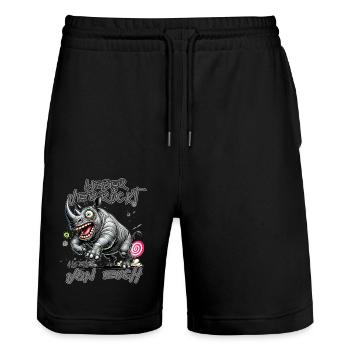 Verrücktes Nilpferd Lieber verrückt als einer von - Stanley/Stella Unisex Bio Joggingshorts Trainer  - Schwarz - Vorne - Nik (191cm) & Marisol (170cm)