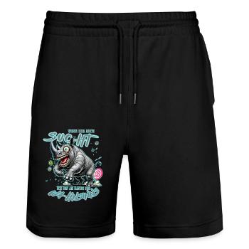 Rhinocéros fou au bord de la folie style bande dessinée - Short de jogging bio TRAINER Stanley/Stella unisexe - noir - Devant - Nik (191cm) & Marisol (170cm)