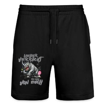 Crazy Rhino Better crazy than one of e - Stanley/Stella Trainer Unisex Organic Jogging Shorts - black - Front - Nik (191cm) & Marisol (170cm)
