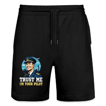 Trust Me I'm Your Pilot - Stanley/Stella Unisex Bio Joggingshorts Trainer  - Schwarz - Vorne - Nik (191cm) & Marisol (170cm)