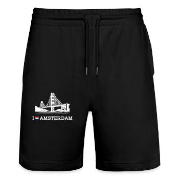 J’aime le drapeau d’Amsterdam Coeur Golden Gate Bridge Jeu de mots - Short de jogging bio TRAINER Stanley/Stella unisexe - noir - Devant - Nik (191cm) & Marisol (170cm)