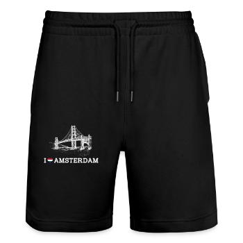 J’aime Amsterdam Golden Gate Bridge Pun Heart Flag - Short de jogging bio TRAINER Stanley/Stella unisexe - noir - Devant - Nik (191cm) & Marisol (170cm)