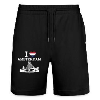 I Love Amsterdam Heart Flag Golden Gate Bridge Spaß - Stanley/Stella Unisex Bio Joggingshorts Trainer  - Schwarz - Vorne - Nik (191cm) & Marisol (170cm)