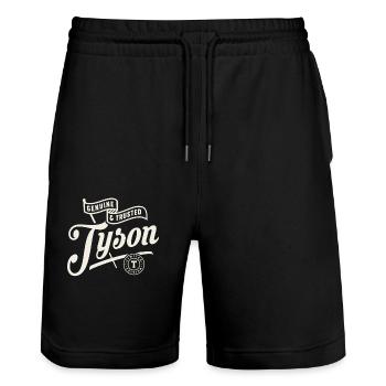 Nom Tyson Custom - Tyson - Short de jogging bio TRAINER Stanley/Stella unisexe - noir - Devant - Nik (191cm) & Marisol (170cm)