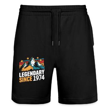 Legendary Since 1974 Vintage Mountain Retro Mountains - Stanley/Stella Trainer Unisex Organic Jogging Shorts - black - Front - Nik (191cm) & Marisol (170cm)