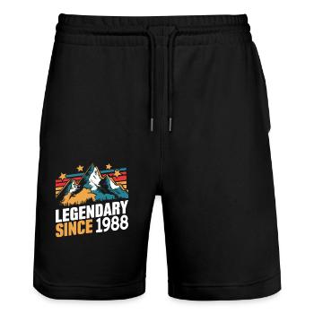 Legendary since 1988 Vintage Mountain Retro Mountains - Stanley/Stella Trainer Unisex Organic Jogging Shorts - black - Front - Nik (191cm) & Marisol (170cm)