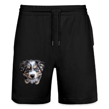 Australischer Schäferhund - Stanley/Stella Unisex Bio Joggingshorts Trainer  - Schwarz - Vorne - Nik (191cm) & Marisol (170cm)