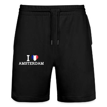 J’aime Amsterdam France Coeur Drapeau France Lover - Short de jogging bio TRAINER Stanley/Stella unisexe - noir - Devant - Nik (191cm) & Marisol (170cm)