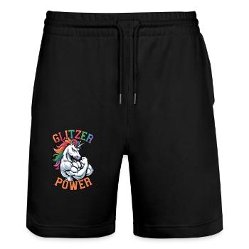 Glitter Power Unicorn - Stanley/Stella Trainer Unisex Organic Jogging Shorts - black - Front - Nik (191cm) & Marisol (170cm)