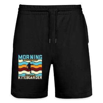 Kiteboarding Morning Is Not My Time I'm Windsurfer - Stanley/Stella Unisex Bio Joggingshorts Trainer  - Schwarz - Vorne - Nik (191cm) & Marisol (170cm)
