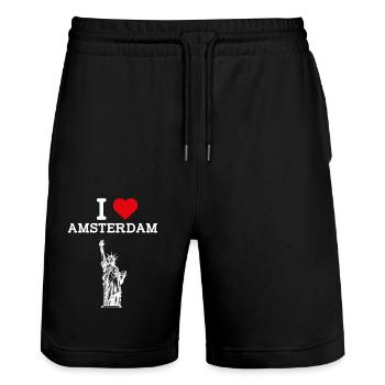 J’aime Amsterdam Cool Heart Flag Statue de la Liberté - Short de jogging bio TRAINER Stanley/Stella unisexe - noir - Devant - Nik (191cm) & Marisol (170cm)