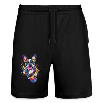 Französische Bulldogge - Stanley/Stella Unisex Bio Joggingshorts Trainer  - Schwarz - Vorne - Nik (191cm) & Marisol (170cm)