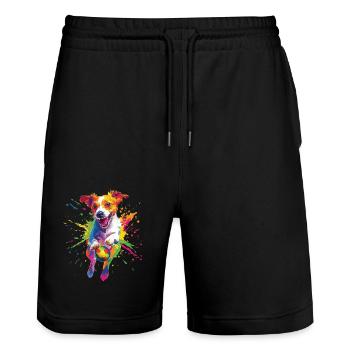 Jack Russell Terrier - Stanley/Stella Unisex Bio Joggingshorts Trainer  - Schwarz - Vorne - Nik (191cm) & Marisol (170cm)