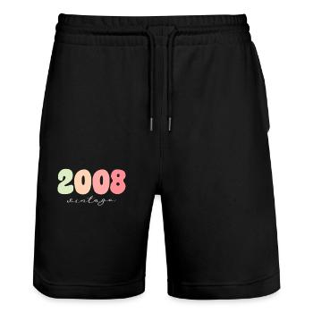 Birthday Year of birth 2008 - Stanley/Stella Trainer Unisex Organic Jogging Shorts - black - Front - Nik (191cm) & Marisol (170cm)