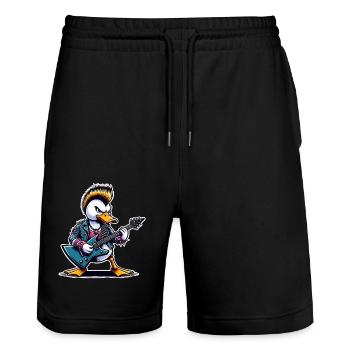 Duck Rock and Roll Guitarist - Stanley/Stella Trainer Unisex Organic Jogging Shorts - black - Front - Nik (191cm) & Marisol (170cm)