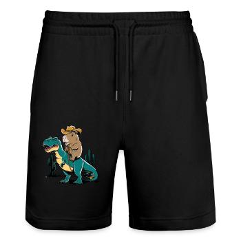 Niedliches Capybara auf Dinosaurier für einen - Stanley/Stella Unisex Bio Joggingshorts Trainer  - Schwarz - Vorne - Nik (191cm) & Marisol (170cm)