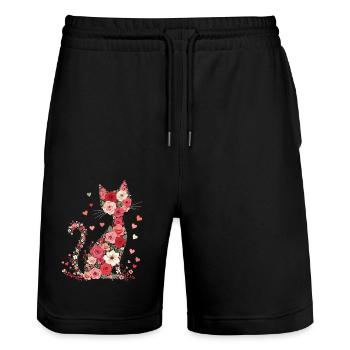 Fleurs chat pour les propriétaires de chats et la Saint-Valentin - Short de jogging bio TRAINER Stanley/Stella unisexe - noir - Devant - Nik (191cm) & Marisol (170cm)