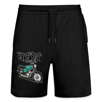 S51 (turquoise) // Illustration - Short de jogging bio TRAINER Stanley/Stella unisexe - noir - Devant - Nik (191cm) & Marisol (170cm)