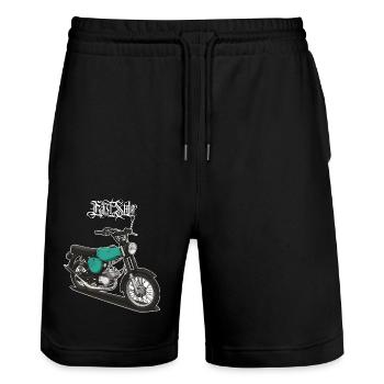 S51 (turquoise) // Illustration - Short de jogging bio TRAINER Stanley/Stella unisexe - noir - Devant - Nik (191cm) & Marisol (170cm)