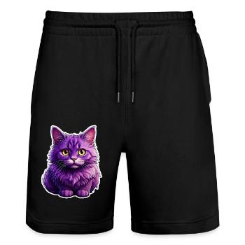Cat modern design - Stanley/Stella Trainer Unisex Organic Jogging Shorts - black - Front - Nik (191cm) & Marisol (170cm)