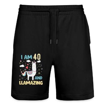 40ème années Femmes Anniversaire Vêtements & Accessoires - Short de jogging bio TRAINER Stanley/Stella unisexe - noir - Devant - Nik (191cm) & Marisol (170cm)