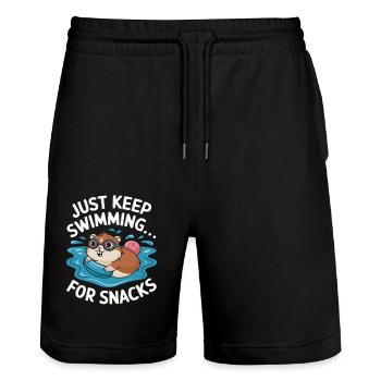 Schwimmender Hamster: Einfach Weiter Schwimmen Für - Stanley/Stella Unisex Bio Joggingshorts Trainer  - Schwarz - Vorne - Nik (191cm) & Marisol (170cm)