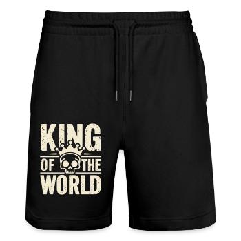 Skull and crossbones with crown King of the World - Stanley/Stella Trainer Unisex Organic Jogging Shorts - black - Front - Nik (191cm) & Marisol (170cm)