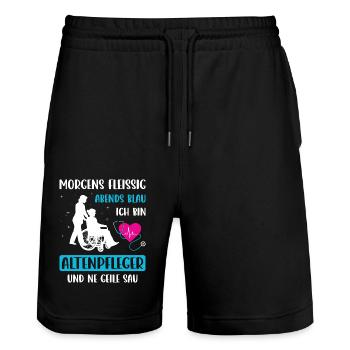 Altenpflege Pfleger Pflegepersonal Pflegekraft - Stanley/Stella Unisex Bio Joggingshorts Trainer  - Schwarz - Vorne - Nik (191cm) & Marisol (170cm)