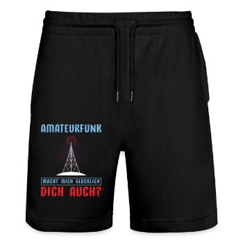 Amateurfunk Geschenke für Funker Funkamateur - Stanley/Stella Unisex Bio Joggingshorts Trainer  - Schwarz - Vorne - Nik (191cm) & Marisol (170cm)