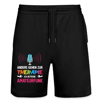 Amateurfunk Geschenke für Funker Funkamateur - Stanley/Stella Unisex Bio Joggingshorts Trainer  - Schwarz - Vorne - Nik (191cm) & Marisol (170cm)
