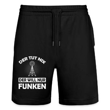 Amateurfunk Geschenke für Funker Funkamateur - Stanley/Stella Unisex Bio Joggingshorts Trainer  - Schwarz - Vorne - Nik (191cm) & Marisol (170cm)