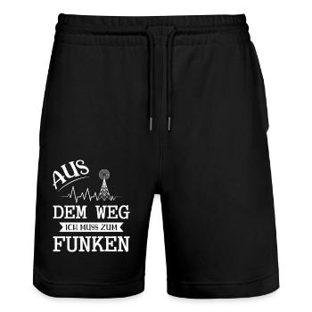 Amateurfunk Geschenke für Funker Funkamateur - Stanley/Stella Unisex Bio Joggingshorts Trainer  - Schwarz - Vorne - Nik (191cm) & Marisol (170cm)