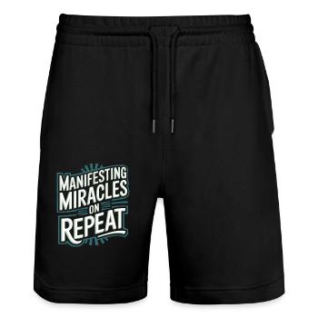 Manifestieren von Wundern Immer Wieder Zitat - Stanley/Stella Unisex Bio Joggingshorts Trainer  - Schwarz - Vorne - Nik (191cm) & Marisol (170cm)