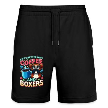 La vie est meilleure avec le café et les boxers Caffeine - Short de jogging bio TRAINER Stanley/Stella unisexe - noir - Devant - Nik (191cm) & Marisol (170cm)
