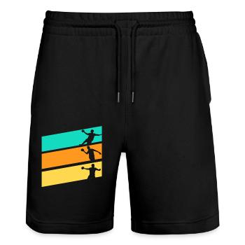 Handball players Handball - Stanley/Stella Trainer Unisex Organic Jogging Shorts - black - Front - Nik (191cm) & Marisol (170cm)