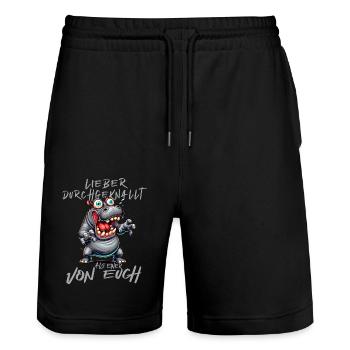 Nilpferd Lieber durchgeknallt als einer von euch - Stanley/Stella Unisex Bio Joggingshorts Trainer  - Schwarz - Vorne - Nik (191cm) & Marisol (170cm)