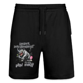 Nashorn Lieber durchgeknallt als einer von euch - Stanley/Stella Unisex Bio Joggingshorts Trainer  - Schwarz - Vorne - Nik (191cm) & Marisol (170cm)