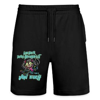 Verrückte Katze Lieber durchgeknallt als einer von - Stanley/Stella Unisex Bio Joggingshorts Trainer  - Schwarz - Vorne - Nik (191cm) & Marisol (170cm)