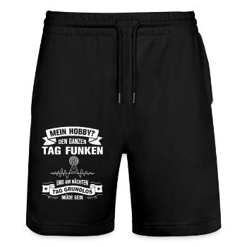Amateurfunk Geschenke für Funker Funkamateur - Stanley/Stella Unisex Bio Joggingshorts Trainer  - Schwarz - Vorne - Nik (191cm) & Marisol (170cm)