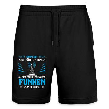 Amateurfunk Geschenke für Funker Funkamateur - Stanley/Stella Unisex Bio Joggingshorts Trainer  - Schwarz - Vorne - Nik (191cm) & Marisol (170cm)