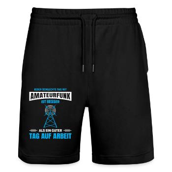 Amateurfunk Geschenke für Funker Funkamateur - Stanley/Stella Unisex Bio Joggingshorts Trainer  - Schwarz - Vorne - Nik (191cm) & Marisol (170cm)