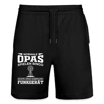Amateurfunk Geschenke für Funker Funkamateur - Stanley/Stella Unisex Bio Joggingshorts Trainer  - Schwarz - Vorne - Nik (191cm) & Marisol (170cm)