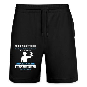 Trockenbau Trockenbauer Trockenbaumonteur Geschenk - Stanley/Stella Unisex Bio Joggingshorts Trainer  - Schwarz - Vorne - Nik (191cm) & Marisol (170cm)