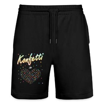 Confetti Carnival Carnival Fun Design - Stanley/Stella Trainer Unisex Organic Jogging Shorts - black - Front - Nik (191cm) & Marisol (170cm)